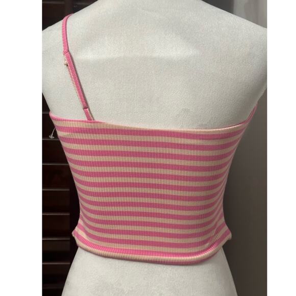 AFRM Women's Bandeau Tank Top Pink Tan Striped One Shoulder Adjustable M NWOT - Picture 7 of 9